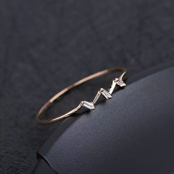 Rose Gold Delicate Stackable Triple Baguette Ring - Picture 4 of 5